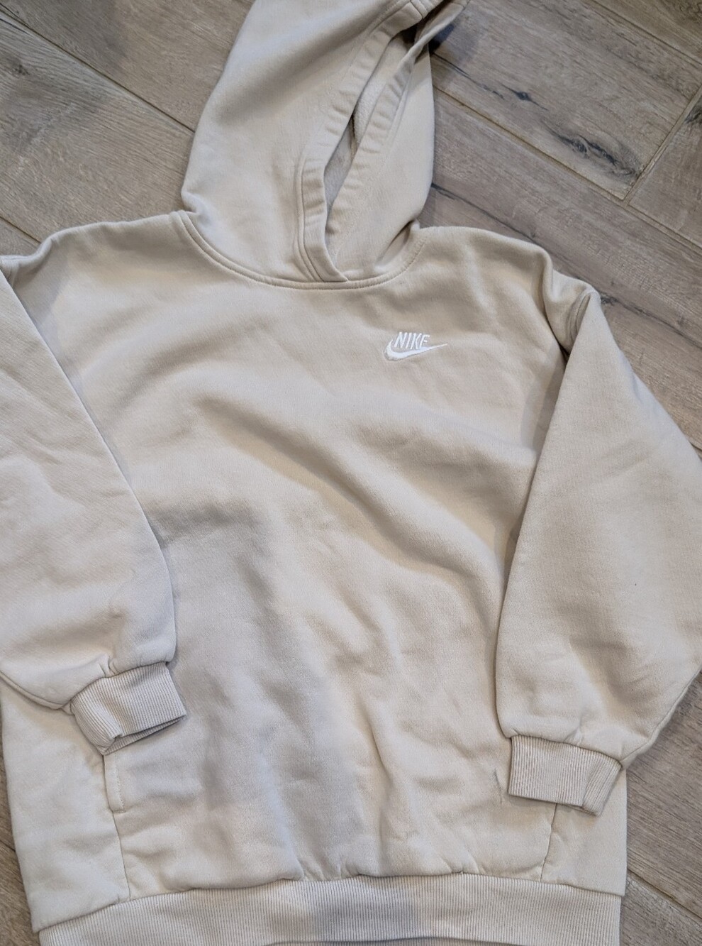 Nike Beige Crewneck Hoodie with White Swoosh